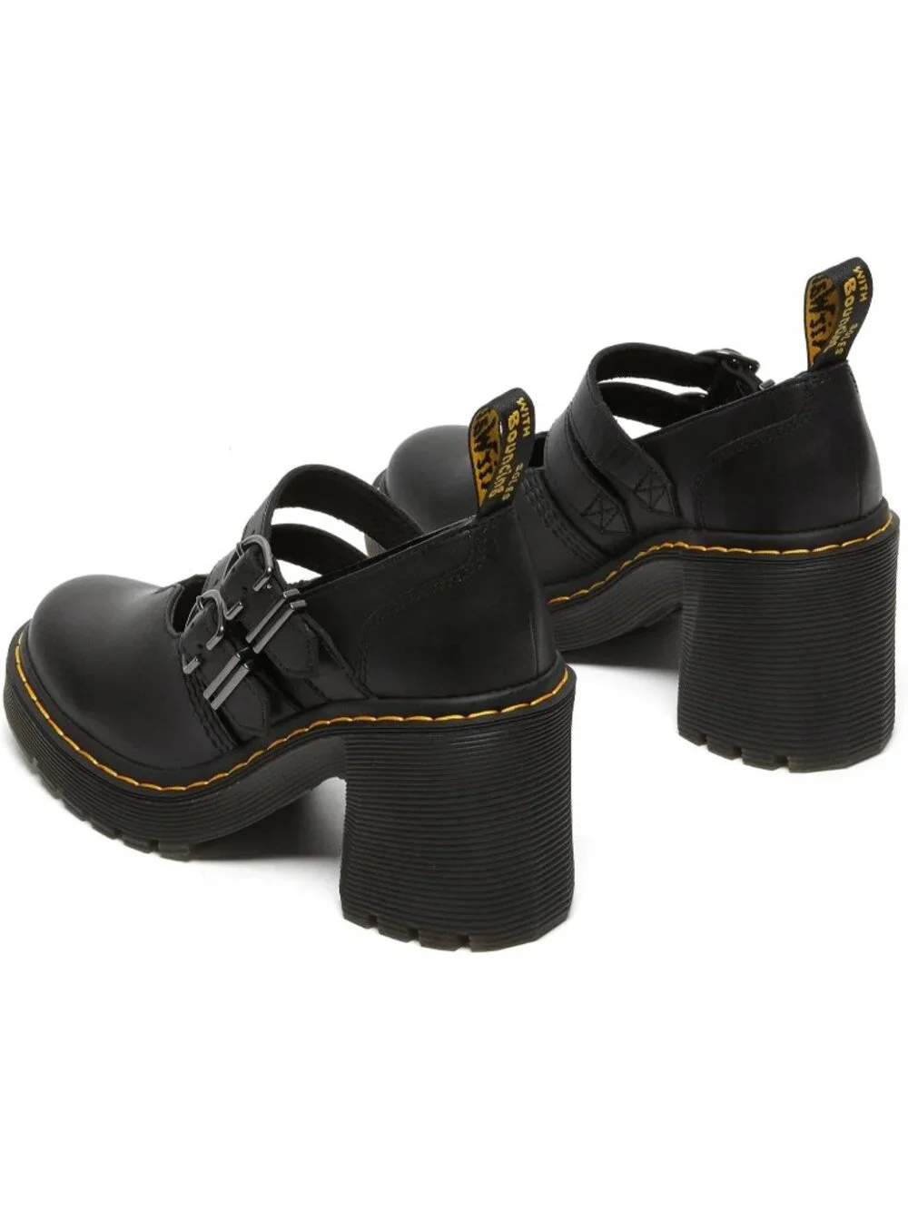 Womens Black Leather Dr. Martens Eviee Mary Jane Leather Heeled Shoe Sendal